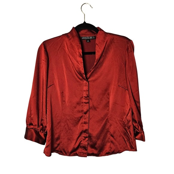 Lafayette 148 New York Tops - Lafayette 148 Petite Rust Red Silk Blouse Womens Size 8